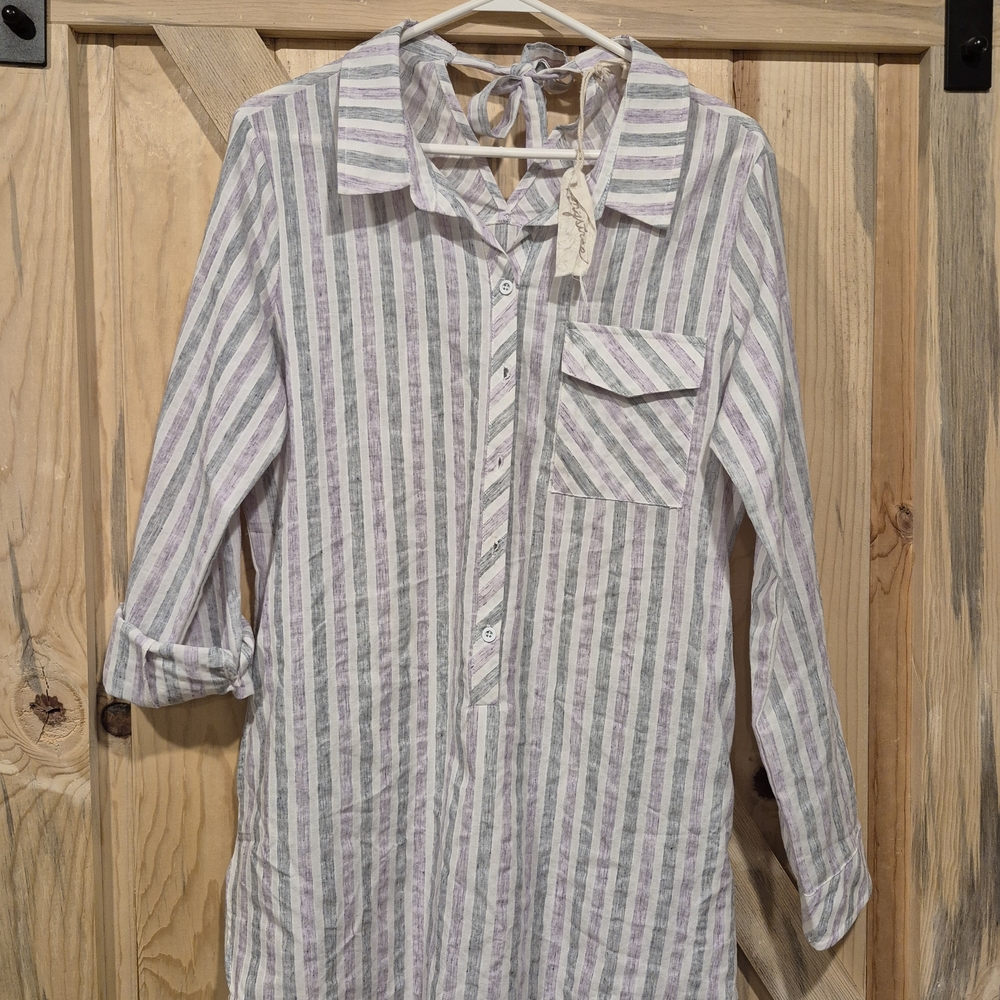 Mystree Women's Striped Button Down Shirt, Dress, Swim Coverup